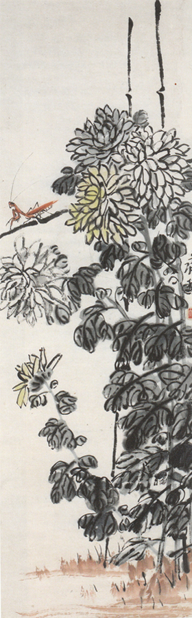 Chryzantéma, čínská malba tuší